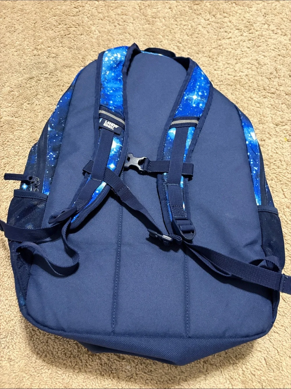 Lands End Galaxy Blue Print Backpack /Matching Lunch Bag